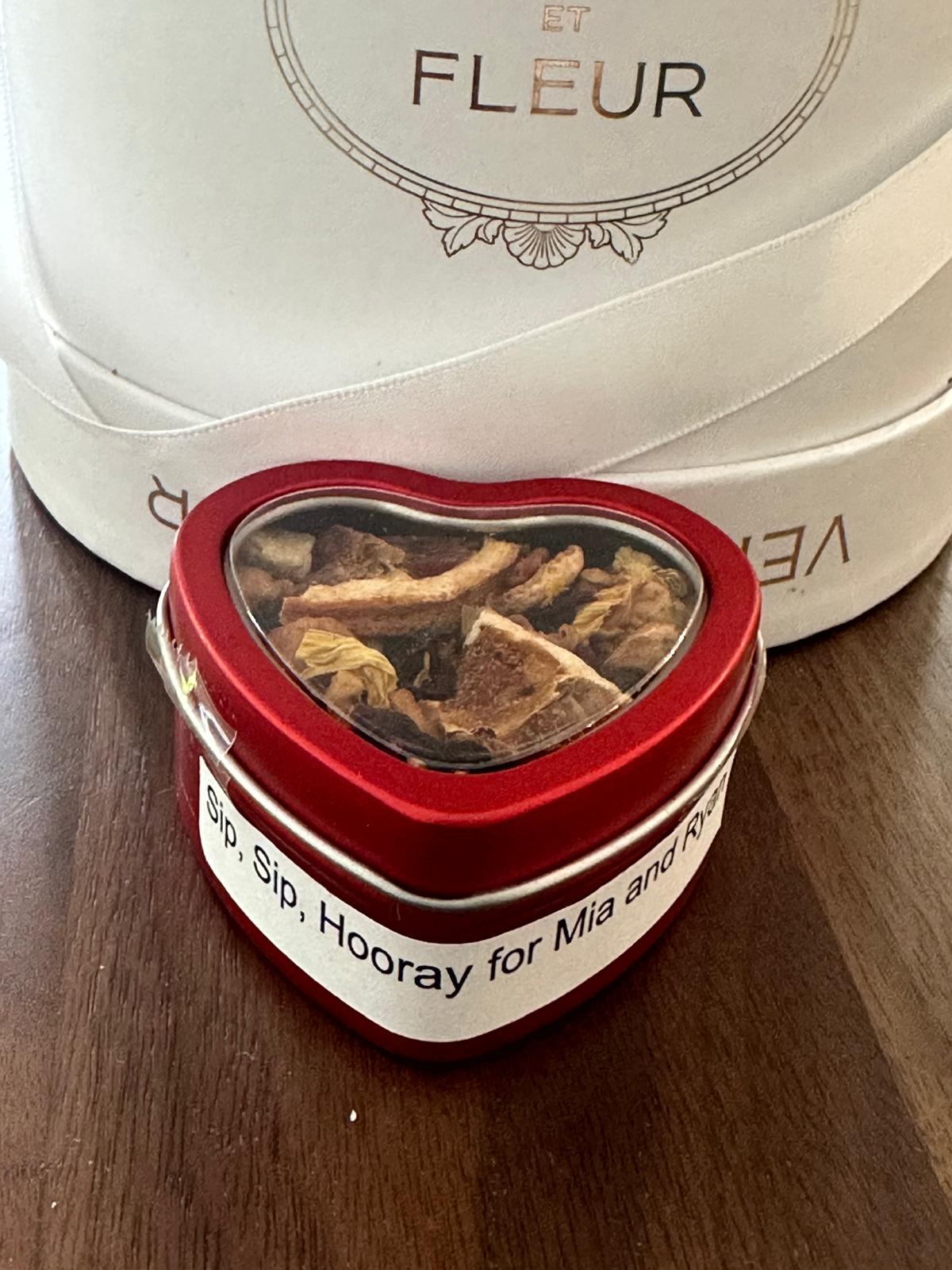 Personalized, Custom, Unique Wedding, Bridal Shower Gift and Party Favors with Specialty Tea, Loose Leaf Tea in a Red Heart